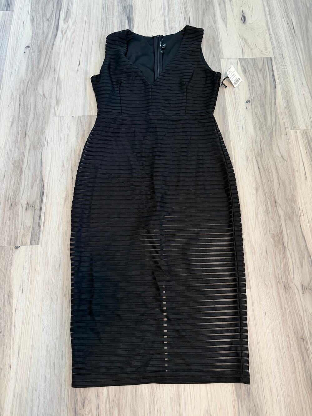 NWT Women's Size Medium Haute Monde Black Bodycon Dress Body Suit Striped